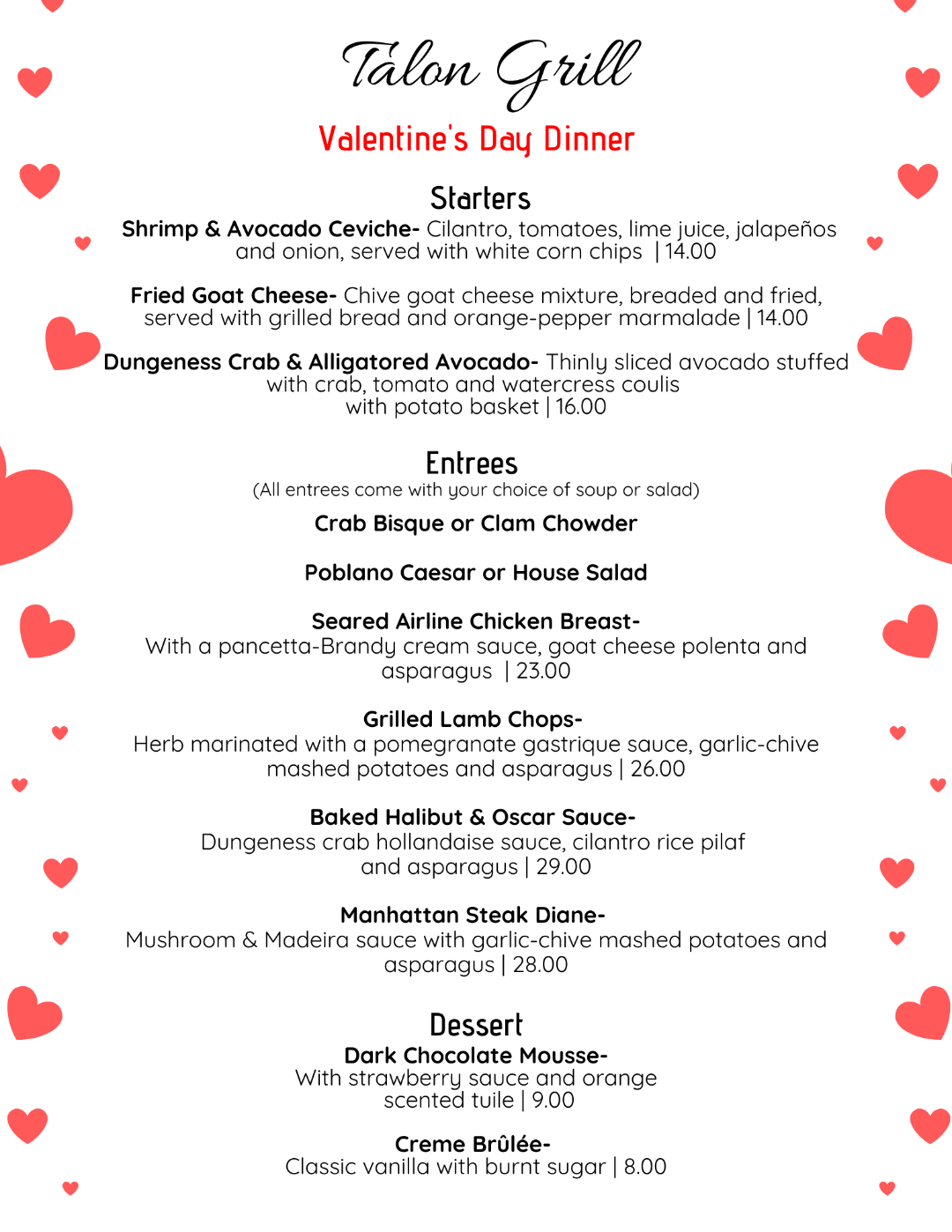 restaurant eve valentines day menu